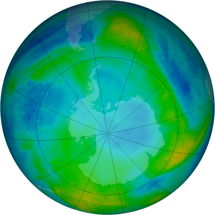 Antarctic ozone map for 05 July 2004